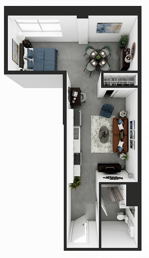 One Bedroom Design 2 Floorplan Rendering Market Lofts on Third Apartments Homes Birmingham Alabama